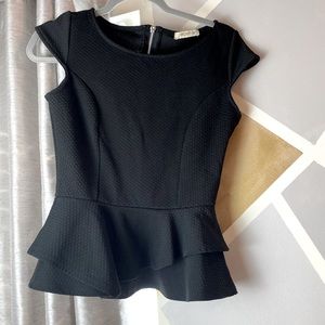Arden B Black Peplum Top with Ruffled Bottom